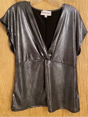 Alex & Parker Silver Metallic Twist-Front Blouse